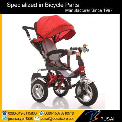 Good quality and popular kids tricycle 4 in 1 and 360 degrees rotated with canopy and pushbar and skylight